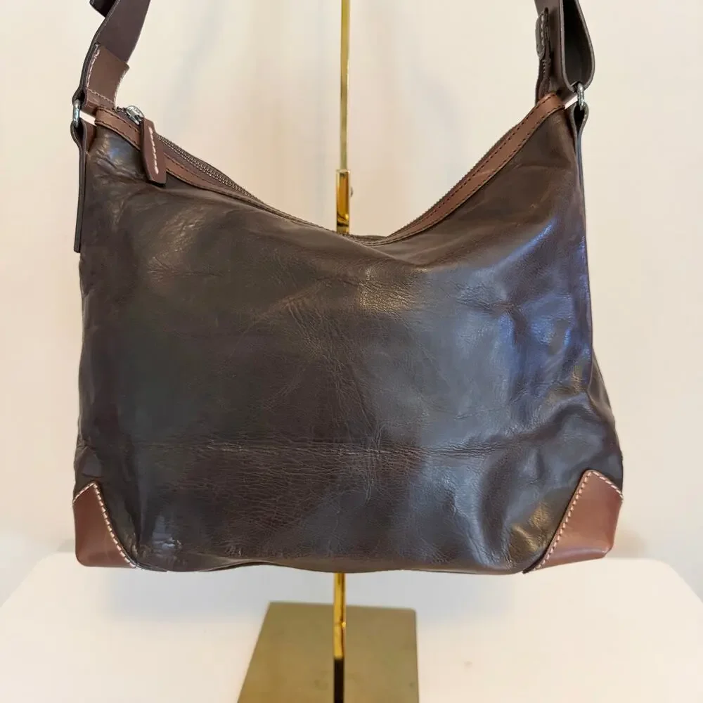 Francesco Biasia Hobo Shoulder Bag Brown Split Leather Vintage Made in Italy - Picture 6 of 11